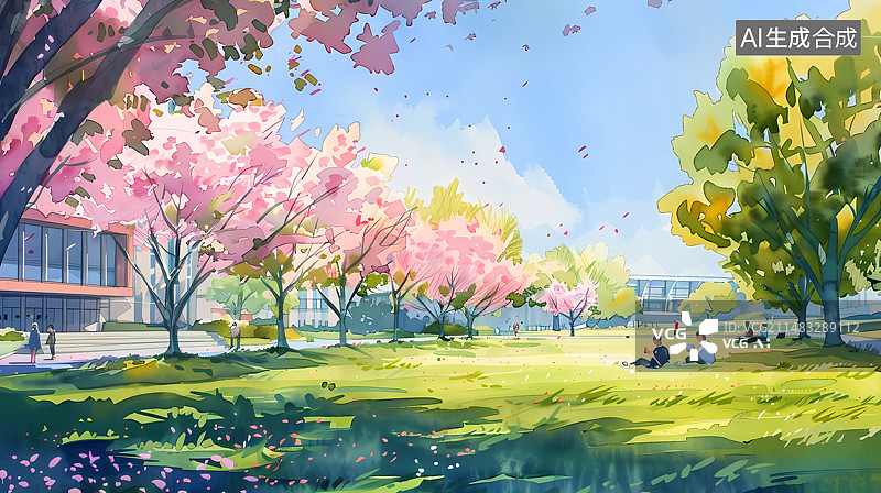 【AI数字艺术】春天的校园樱花烂漫图片素材