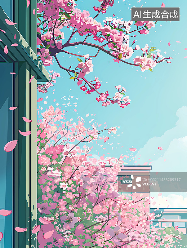 【AI数字艺术】春天的校园樱花烂漫图片素材