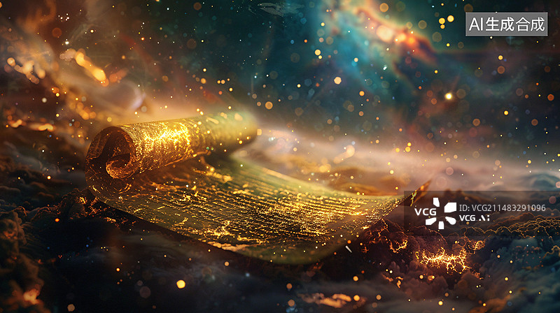 【AI数字艺术】羊皮纸卷轴丝带，老式横幅游戏用户卡通风格界面元素图片素材