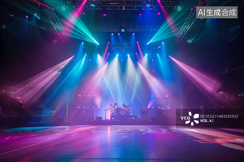 【AI数字艺术】室内大型舞台的灯光效果，舞台灯光光束图片素材