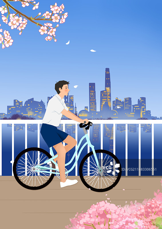 江边骑车的男子图片素材