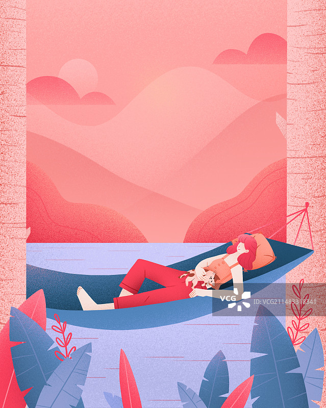 扁平风女孩度假插画图片素材