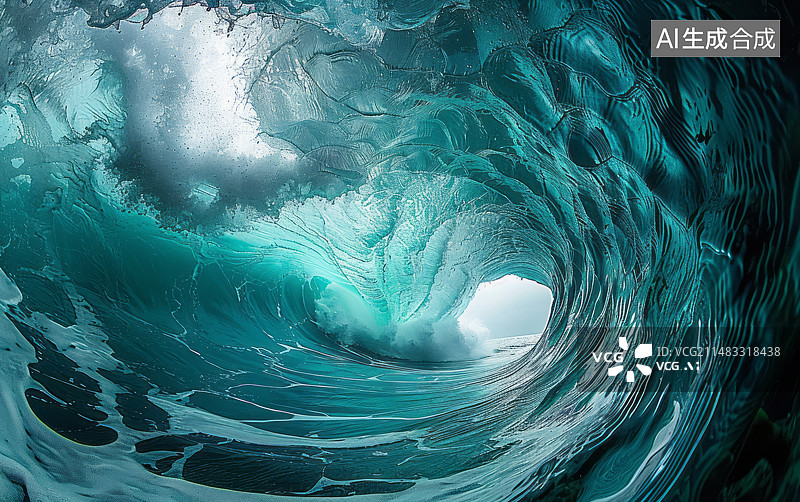 【AI数字艺术】蓝色海浪波浪海洋水空间背景图片素材