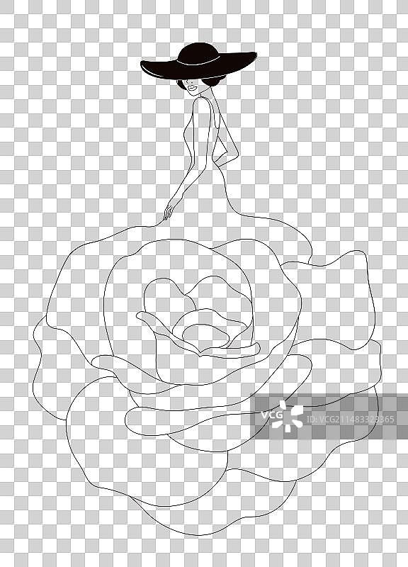 带着礼帽的女性潮流插画线稿图片素材