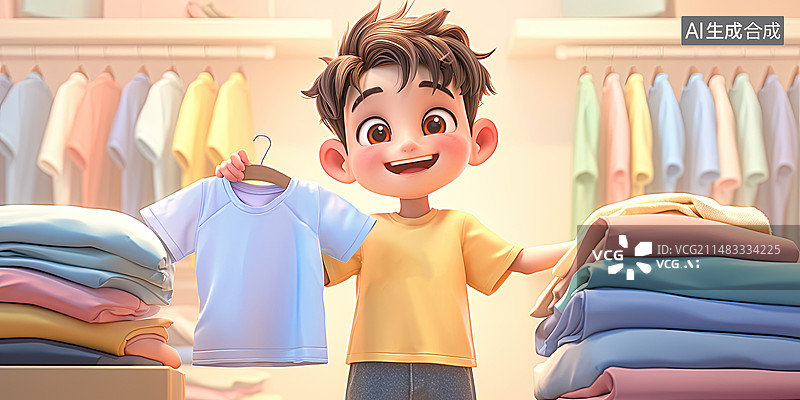 【AI数字艺术】小男孩在服装店买衣服图片素材