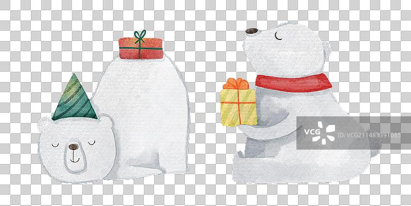 水彩圣诞服装北极熊图片素材