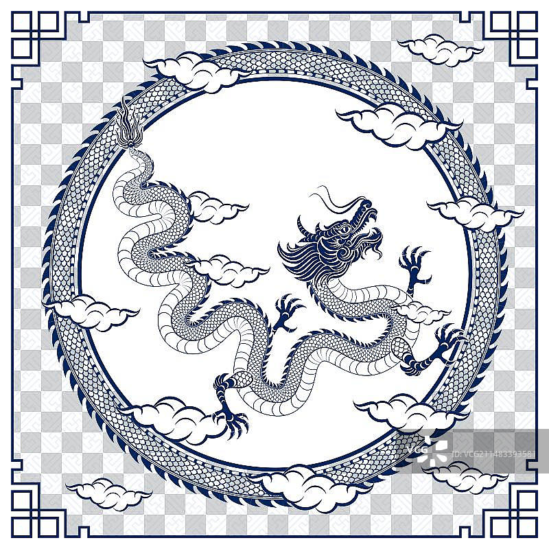 传统蓝色中国龙图片素材