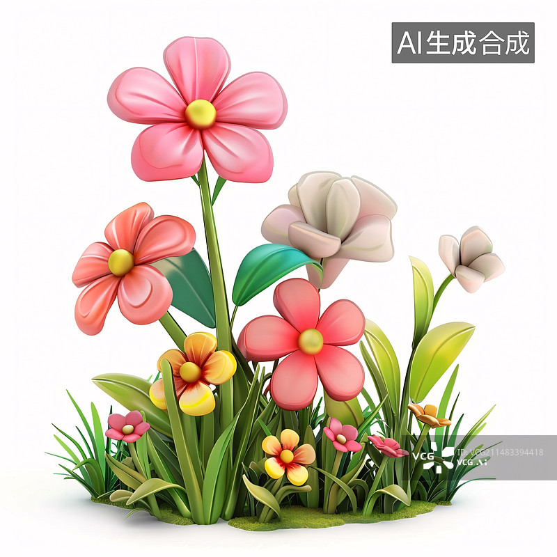 【AI数字艺术】可爱的膨胀花丛草丛元素图片素材