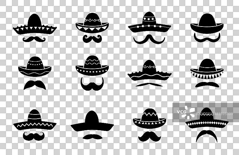 墨西哥马里亚奇宽边帽图标和胡子图片素材