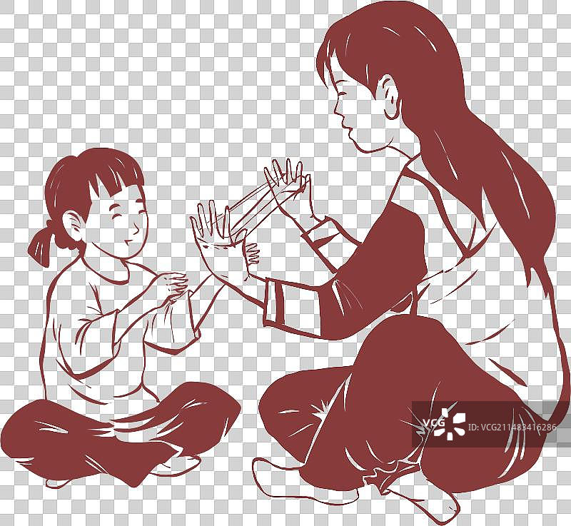 母亲节母女二人玩游戏剪纸元素图片素材