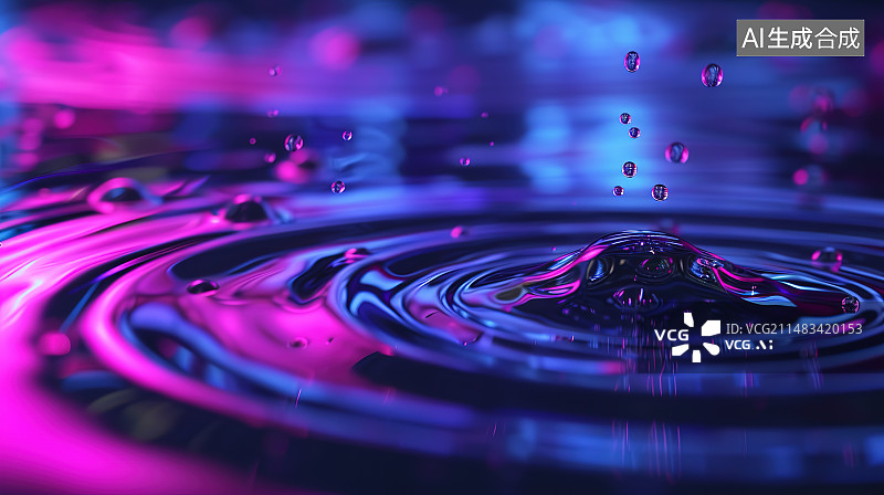 【AI数字艺术】水滴落在水上的特写镜头图片素材