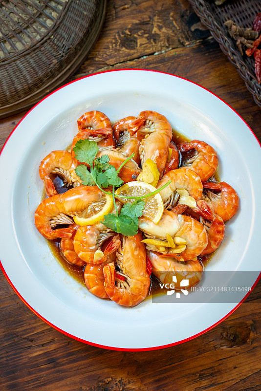 柠檬罗氏虾美食图片素材