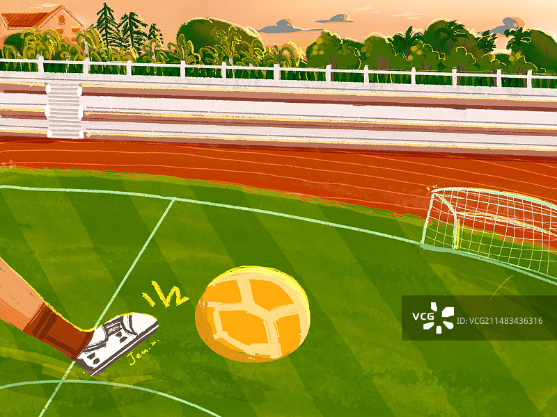 体育运动场上的运动员踢足球图片素材