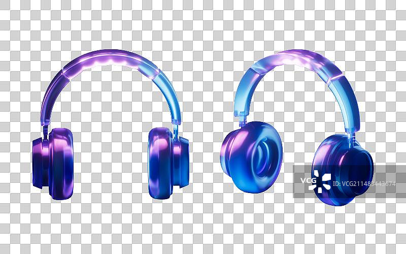 头戴式耳机与霓虹灯光效果3D渲染图片素材
