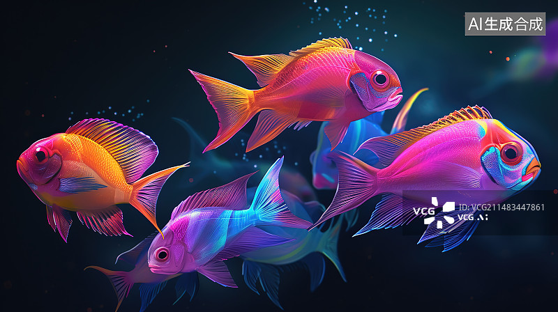 【AI数字艺术】鱼在水中游泳的特写镜头图片素材