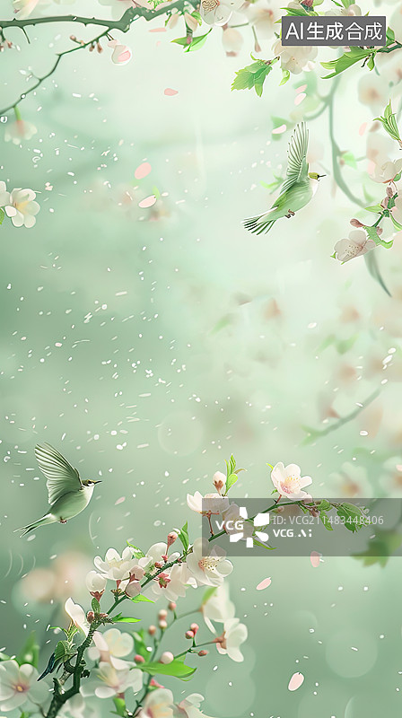【AI数字艺术】春天里鸟语花香图片素材