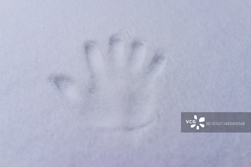 雪地里的一个手印特写照片图片素材