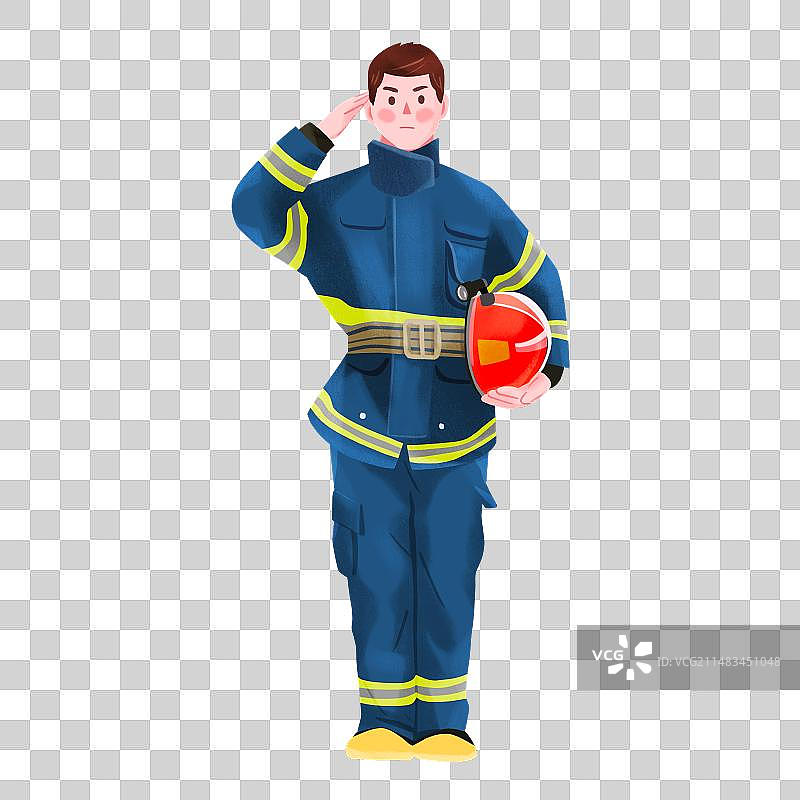 免抠元素_蓝色消防员_敬礼图片素材