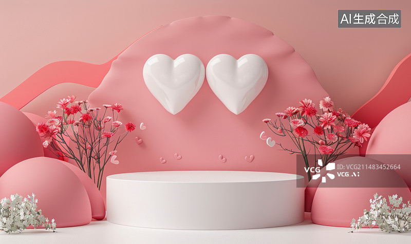 【AI数字艺术】粉色的3D效果电商产品展示背景图片素材