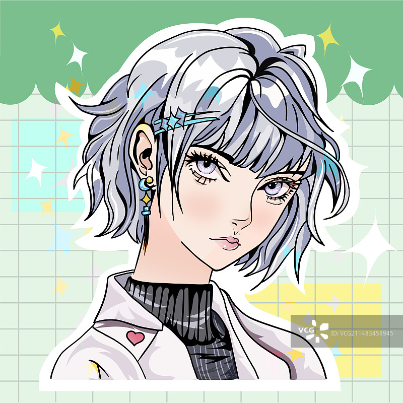 穿着白色衣服的银色短发少女图片素材