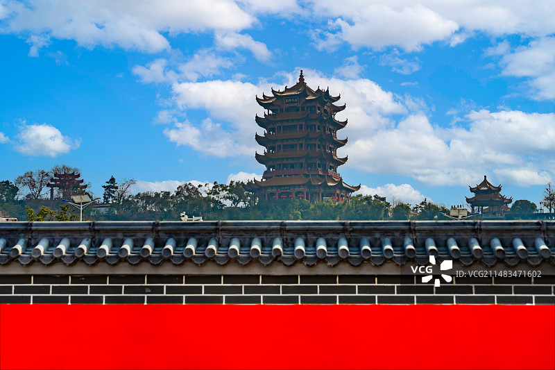 湖北武汉黄鹤楼红墙地标建筑网红打卡点图片素材