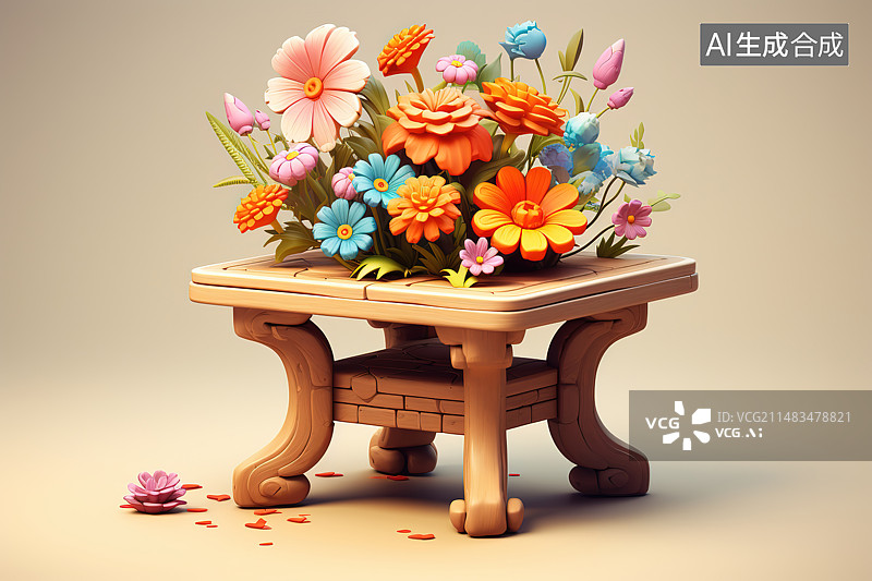 【AI数字艺术】彩色背景上的花朵特写镜头图片素材