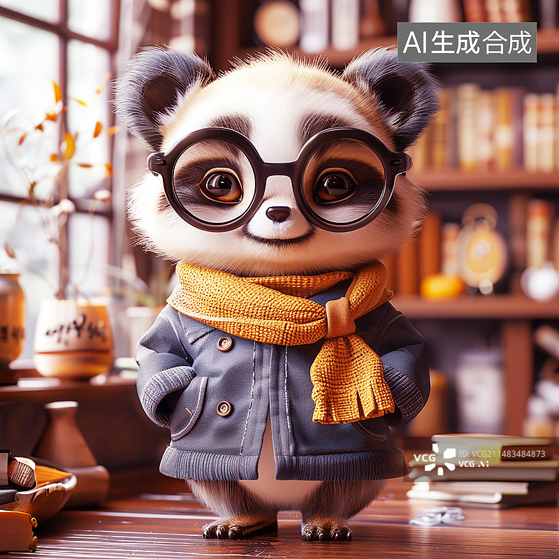 【AI数字艺术】熊猫可爱系围巾牛仔外套书籍图片素材