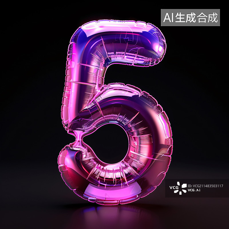 【AI数字艺术】3d渲染数字字体5，数字5的倒计时概念图片素材