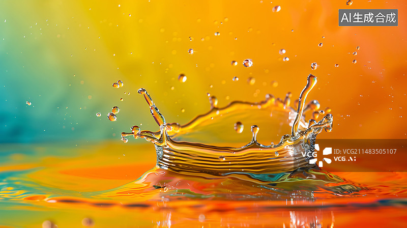 【AI数字艺术】水滴高速落下，纯色背景下的水珠溅起场景图片素材