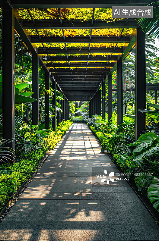 【AI数字艺术】公园里空荡荡的人行道图片素材