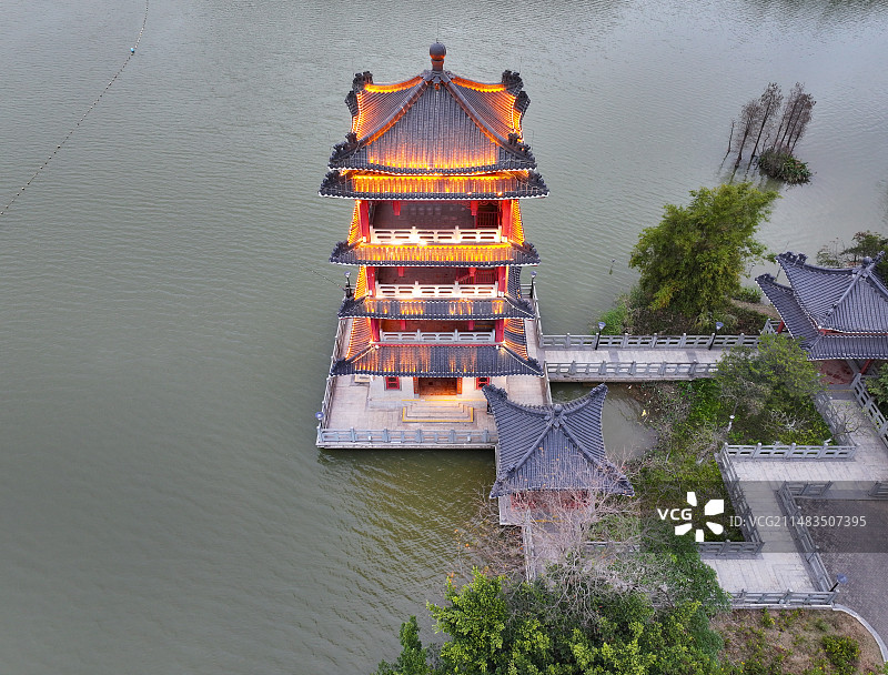 广东省东莞市麻涌镇华阳湖国家湿地公园航拍图片素材