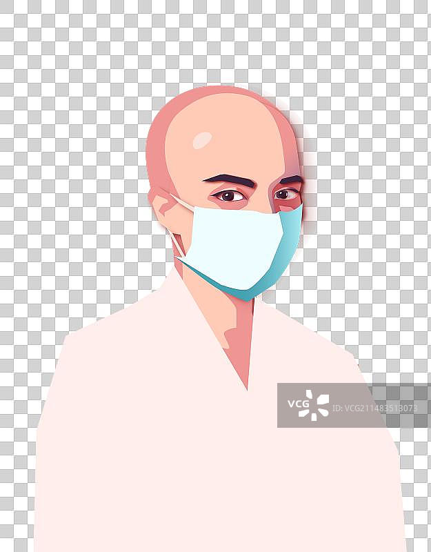 剪纸风戴口罩光头人物矢量插画免抠元素图片素材