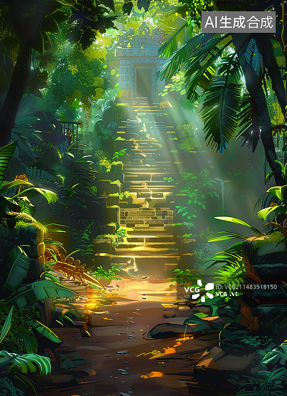 【AI数字艺术】森林中树木生长的景色图片素材