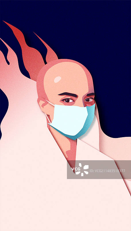 剪纸风戴口罩光头人物矢量插画图片素材