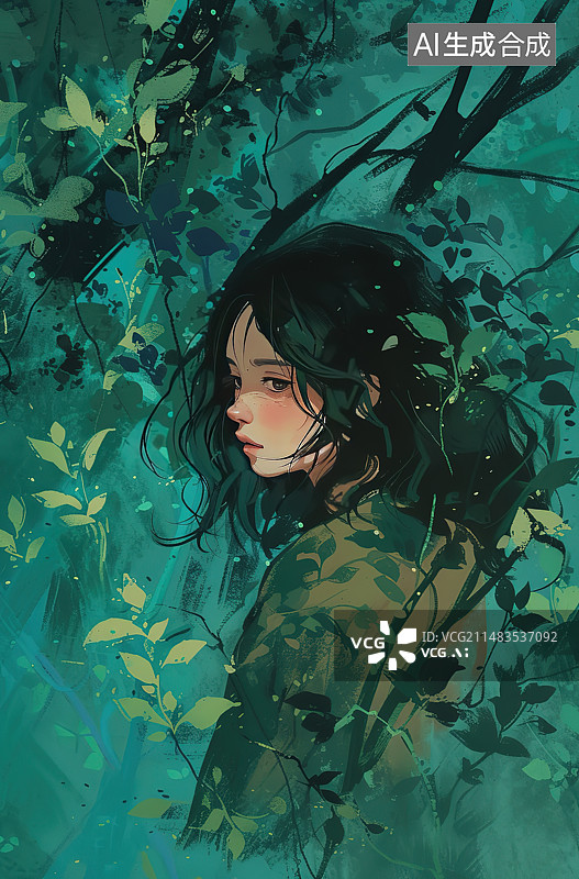 【AI数字艺术】在海里游泳的年轻女子的高角度视角图片素材