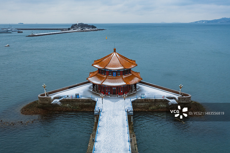 青岛栈桥雪后风光图片素材