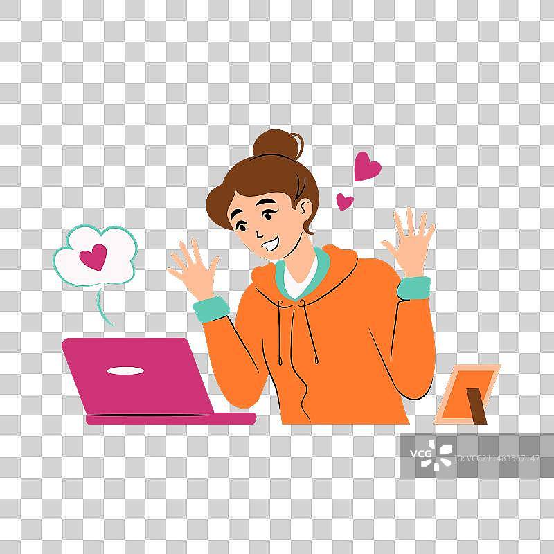 快乐的女孩在线聊天欢呼问候图片素材