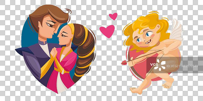 可爱的丘比特瞄准一对恋人图片素材