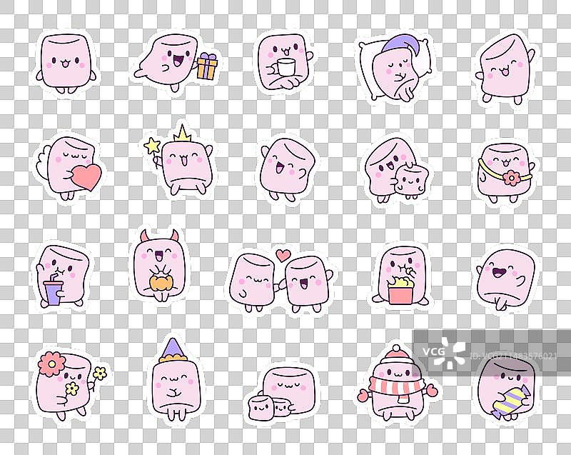 可爱棉花糖角色贴纸书签图片素材