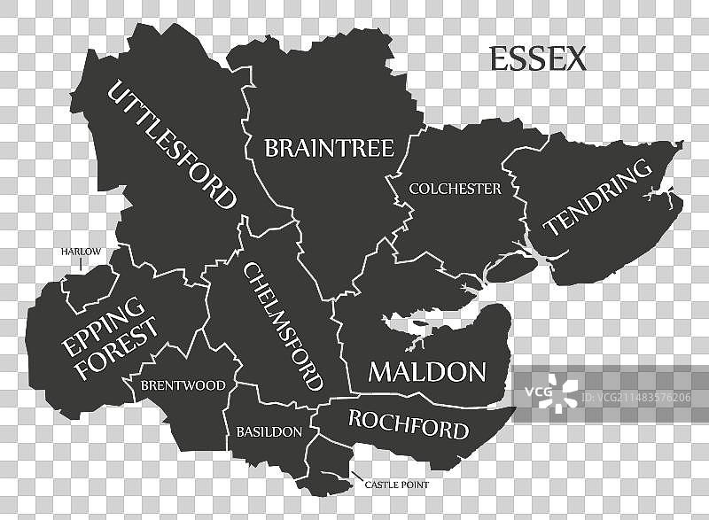 英国埃塞克斯郡地图黑色标签图片素材