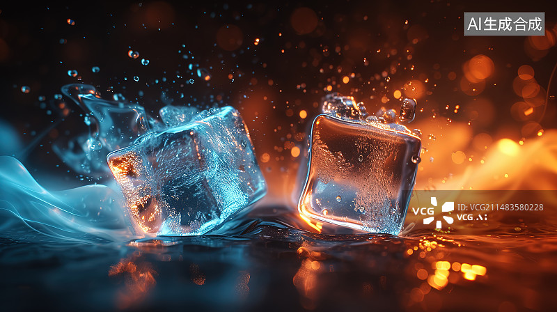 【AI数字艺术】钻石戒指和冰块图片素材