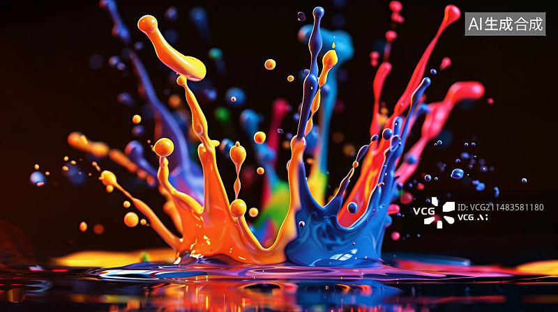 【AI数字艺术】颜色高饱和的油漆滴下撞击的瞬间图片素材