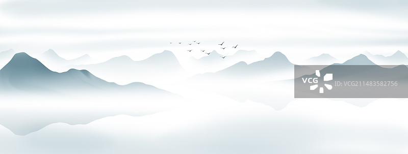 新中式水墨山水风景插画图片素材