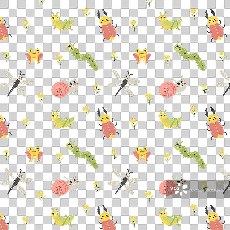 可爱卡通蜗牛青蛙甲虫背景图片素材