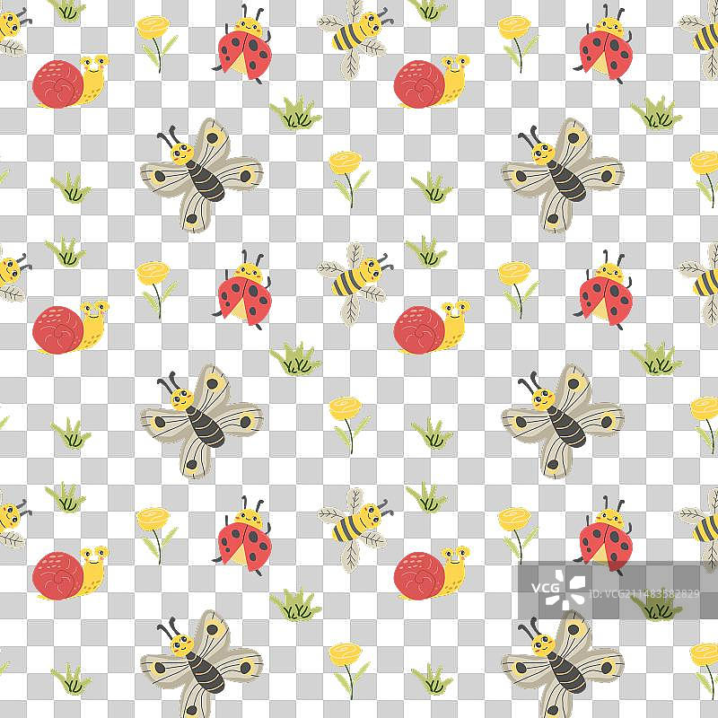 可爱蝴蝶和瓢虫夏季图案图片素材