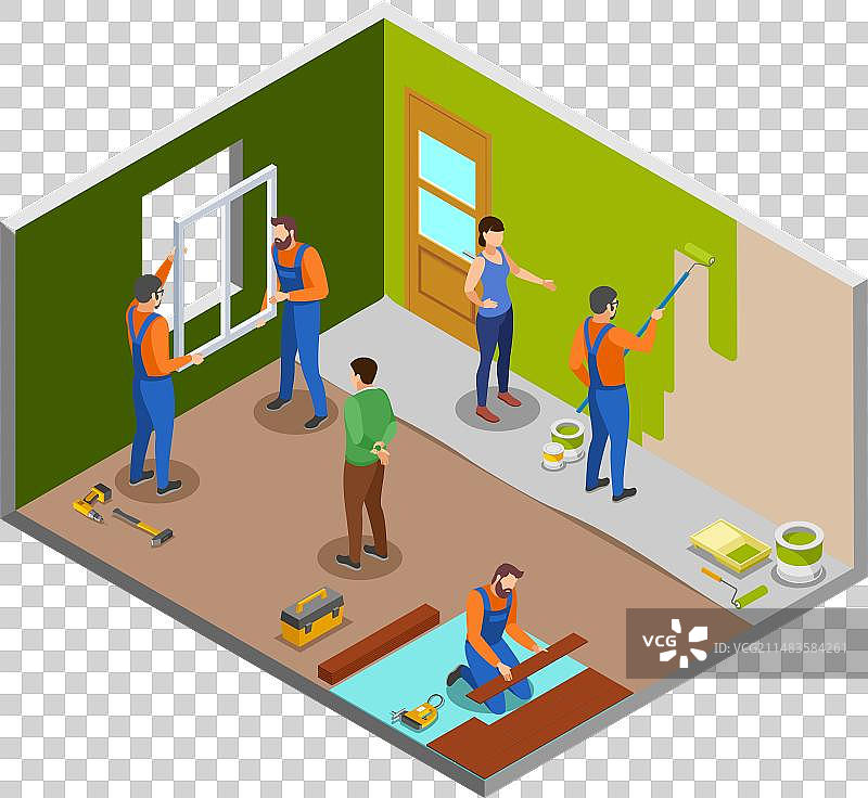 房屋维修2.5D设计概念图片素材