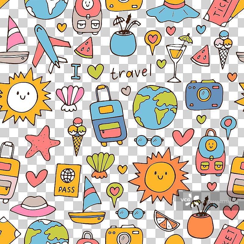 旅行图标手绘无缝图案图片素材