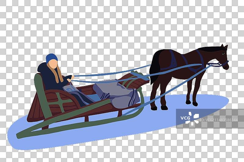 女孩坐在雪橇上图片素材