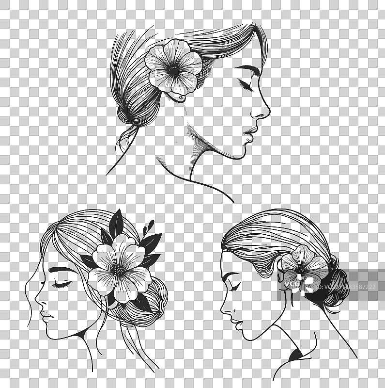 手绘鲜花的美丽女性面庞图片素材
