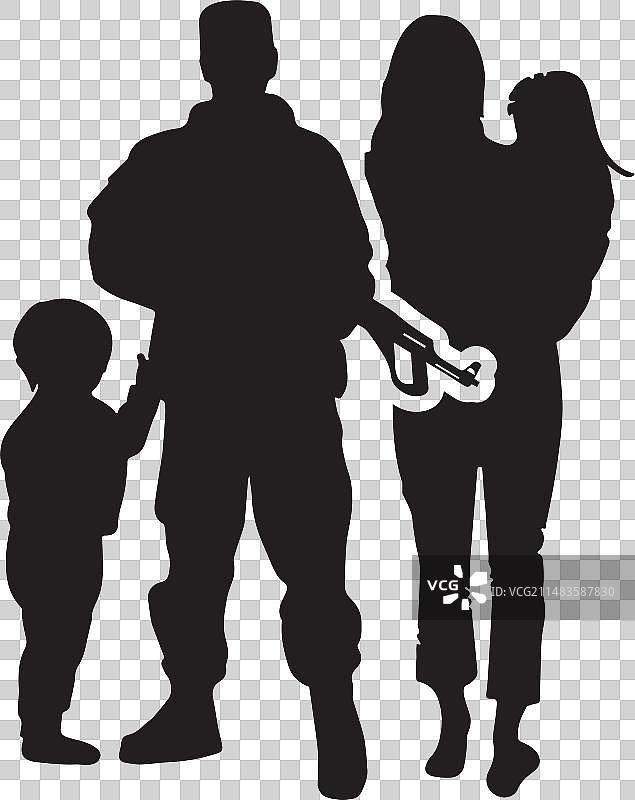 军人与家人扁平风格图片素材